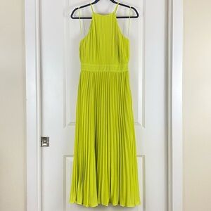 Flying Tomato Women's Midi Dress Lime Green Halter Pleated Skirt Size Small